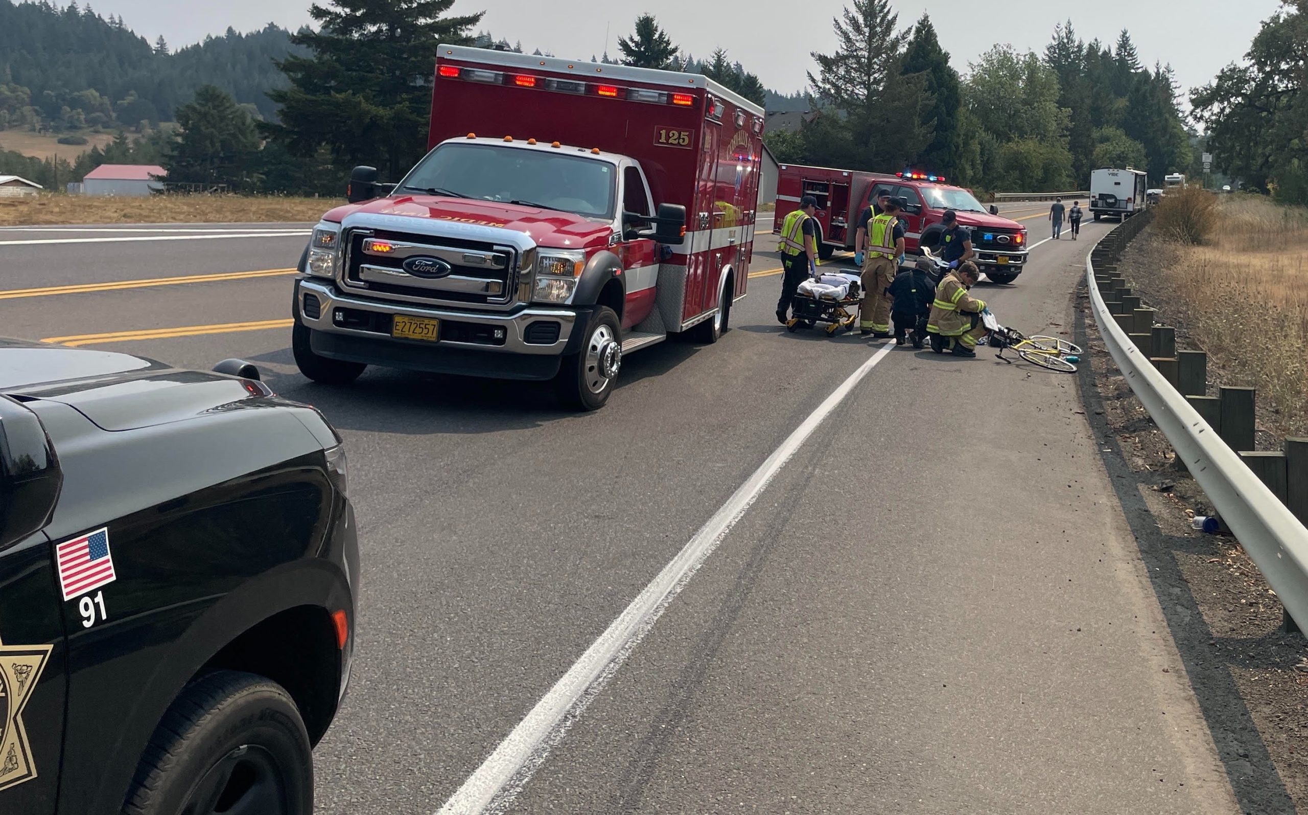Bicyclist hits vehicle in collision near Highway 20Kings Valley